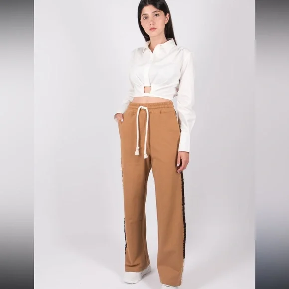 JW Anderson Wide Leg Contrast Stitch Track Pant French Terry in tobacco Sz Small - Picture 16 of 16